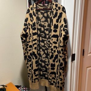 Leopard print cardigan sweater size large